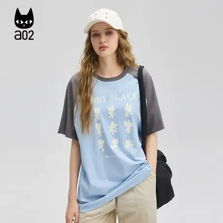 a02插肩袖凉感短袖女T恤2025新款夏季薄款设计感上衣猫猫通勤穿搭图片