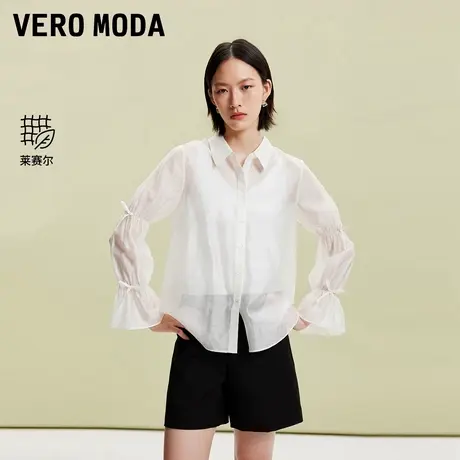 Vero Moda奥莱衬衫女夏季新款甜美松紧蝴蝶结喇叭袖气质上衣流行商品大图