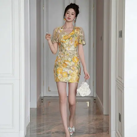 性感碎花包臀连衣裙女商品大图