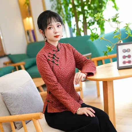 筠雅加厚旗袍小棉袄唐装女冬季棉衣棉服夹棉保暖新中式外套24J357商品大图