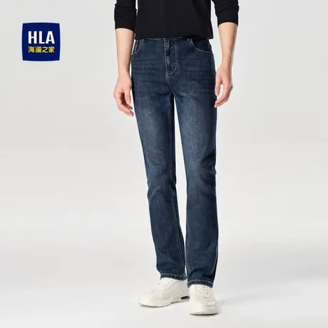 HLA/海澜之家中腰直筒牛仔裤秋冬五袋款字母刺绣洗水裤子男图片