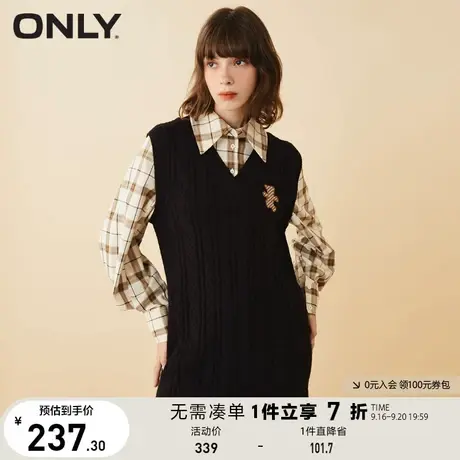 ONLY奥莱夏季小熊印花V领衬衫针织假两件连衣裙女图片