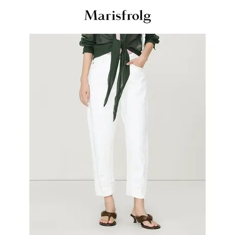 【商场同款】玛丝菲尔2023年夏季新款白色纯棉时尚简约直筒牛仔裤图片