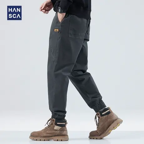 hansca束脚休闲裤男日系复古2023秋季新款潮牌大码宽松抽绳工装裤商品大图