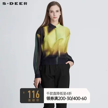 sdeer圣迪奥冬装翻领字母渐变系带不规则雪纺衬衫女S20480512🏿商品大图