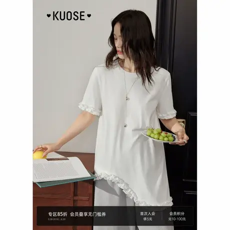 阔色法式花边设计感短袖白色上衣女2025夏季新款不规则半袖T恤图片