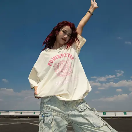 YEP美式复古短袖t恤女设计感小众超好看宽松半袖复古ins潮牌上衣图片