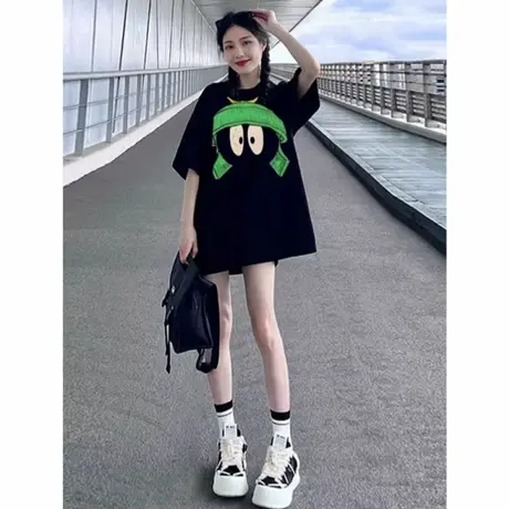 爆款宽松中长款大版短袖t恤女2025年新款遮屁股洋气潮牌半袖上衣图片