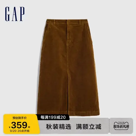 Gap女装秋季2023新款复古高腰宽松灯芯绒半身长裙744842A字裙商品大图