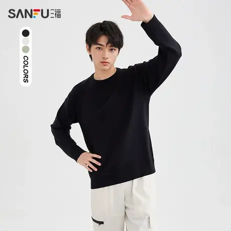 三福2024冬季男柔软仿羊绒毛衣时尚通勤宽松圆领上衣489185商品大图