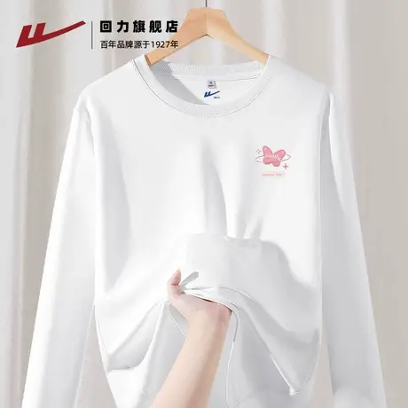 回力蝴蝶印花长袖t恤女2025新款早秋白色大码体恤宽松女装上衣Z2商品大图