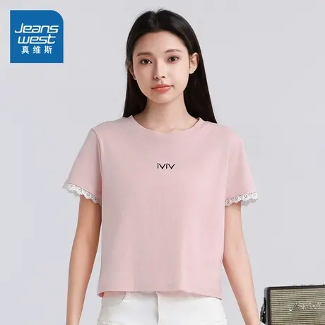 G8真维斯2025夏季新款花边袖潮流女士短袖T恤舒适户外休闲上衣图片