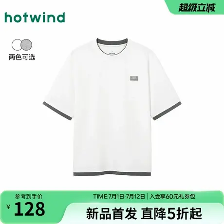 热风2025年秋季新款男士肌理撞色短T图片