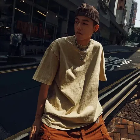 Nuthink美式复古水洗做旧短袖T恤宽松半袖体恤男女260克新款2025图片