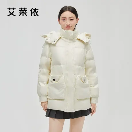 艾莱依白色羽绒服女新款时尚休闲短款连帽小众高级感设计洋气外套商品大图