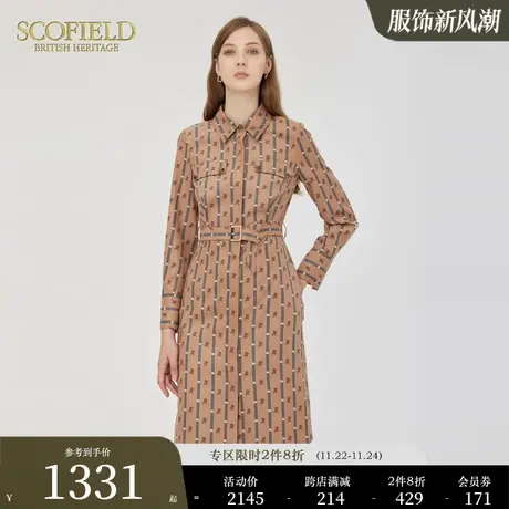 Scofield女装商务通勤休闲衬衫裙印花长袖优雅连衣裙秋冬新品图片