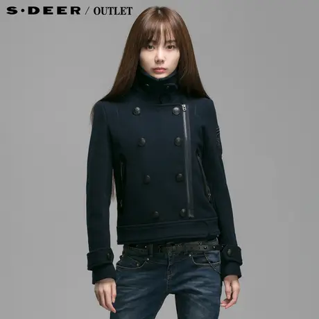 【新品】sdeer圣迪奥专柜正品女春装皮质拼接帅气羊毛外套4382280图片