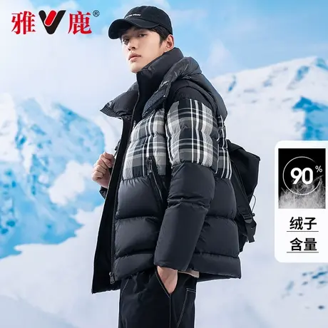 雅鹿羽绒服男冬季2025新款泡芙可脱卸袖外套加厚保暖青少年面包服商品大图