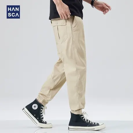 hansca冰丝休闲裤男夏季薄款青少年潮牌复古宽松束脚弹力工装裤子商品大图