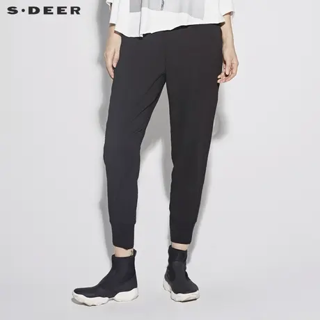 sdeer圣迪奥裤子夏季女设计感小众黑色休闲裤束脚九分裤S18280838图片