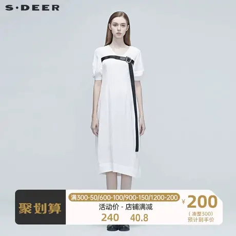 sdeer圣迪奥原创气质连衣裙茧型短袖女夏泡泡袖连衣裙S20281274图片