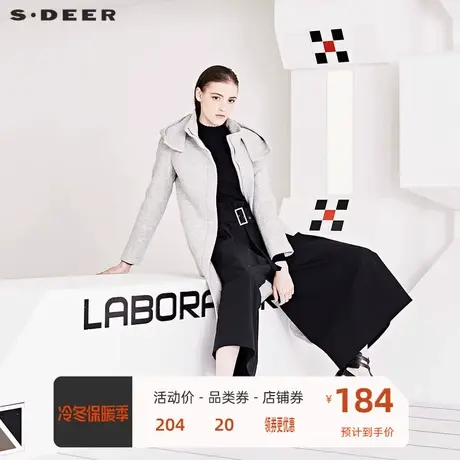 sdeer圣迪奥风衣女中长款时尚高领连帽解构拼接纯色大衣S19481864图片