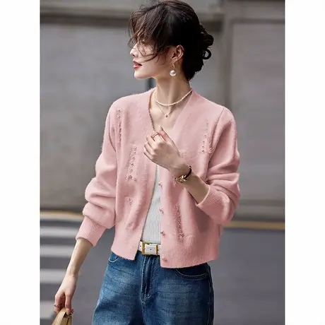 时尚针织开衫2025年春季新款女温柔百搭纯色优雅知性毛衣上衣商品大图