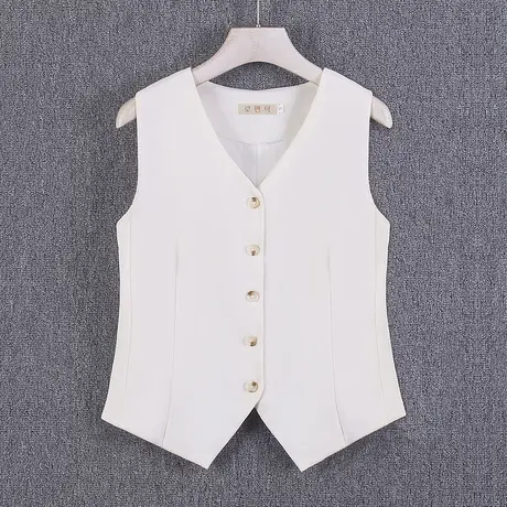 西装马甲女小背心春夏秋薄新款修身外搭坎肩短款无袖外穿马夹奶白商品大图