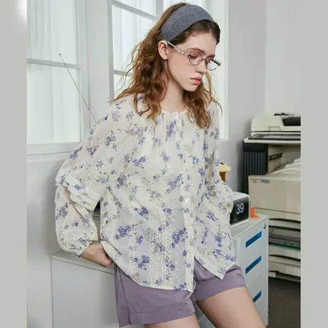 a02复古碎花气质甜美宽松百搭衬衣2025春季休闲舒适减龄女式衬衫商品大图