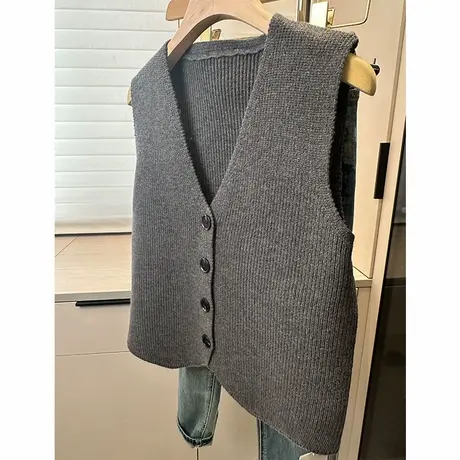 慵懒风V领针织马甲开衫女2025年春装新款纯色休闲背心马夹上衣潮图片