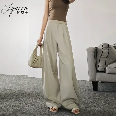 美式米灰色弯刀裤女夏季新款高腰休闲香蕉裤百搭显瘦拖地镰刀裤子商品大图