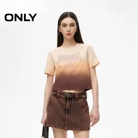 ONLY奥莱春季设计感渐变印花短款正肩纯棉T恤女商品大图