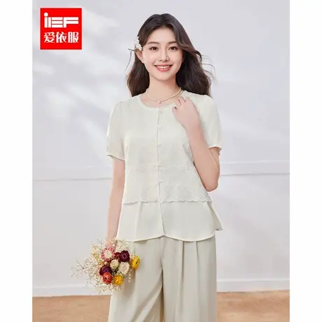 IEF/爱依服2025夏季新款时尚甜美短袖蕾丝衫宽松显瘦气质减龄上衣商品大图