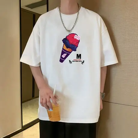 短袖t恤男夏季2025新款潮牌美式休闲透气体恤衫ins港风宽松上衣服商品大图