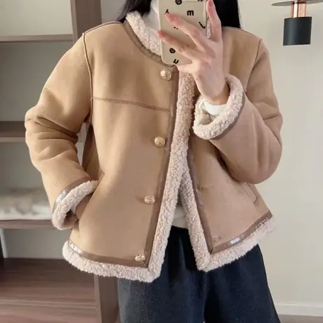 冬季新款鹿皮绒加绒加厚外套女韩版洋气保暖外搭上衣皮毛一体棉衣商品大图