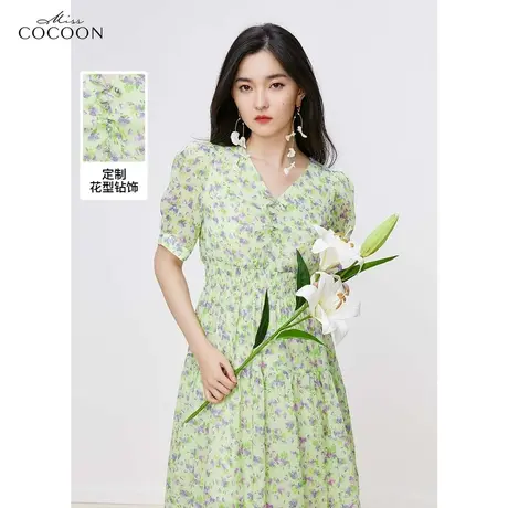 miss COCOON法式茶歇碎花连衣裙女夏2023新款泡泡袖收腰显瘦a字裙图片