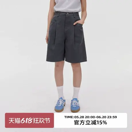 omont蛋挞家 百慕大压褶阔腿短裤2025春季高腰休闲显瘦五分中裤子图片