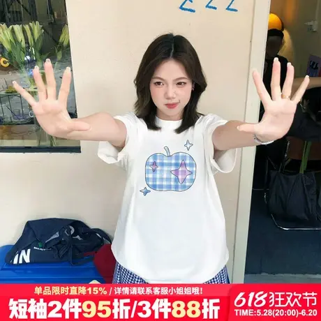 森系chic学院风减龄白色短袖t恤女夏季新款宽松纯棉正肩半袖上衣商品大图