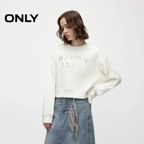 ONLY夏季时尚设计感水钻落肩圆领短款卫衣女|12439S007商品大图