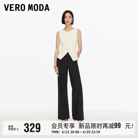 Vero Moda休闲裤女2025夏秋新款高腰显瘦纯色修身微喇裤简约通勤商品大图