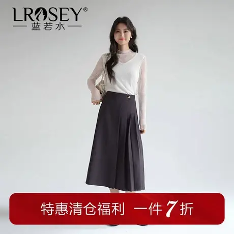 【半高领镂空蕾丝打底衫】蓝若水大码秋装新款轻熟风正肩内搭上衣商品大图