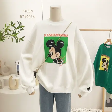 2021秋冬款韩国东大门卡通休闲百搭加绒厚卫衣保暖打底衫宽松上衣图片