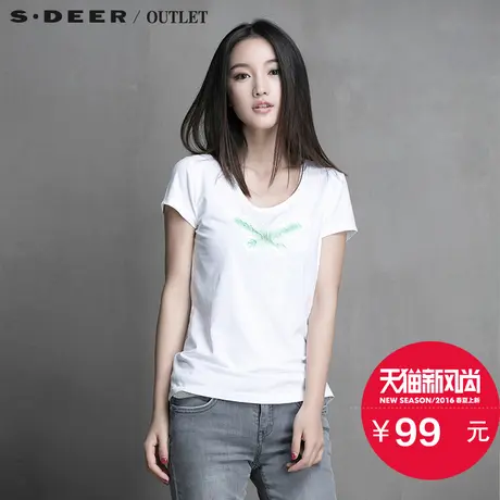 s.deer【上新】圣迪奥女装夏装清新自然立体蝴蝶装饰T恤S15280124图片