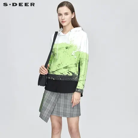 sdeer圣迪奥春秋装个性连帽泼墨印花拼接卫衣外套女S21182223图片