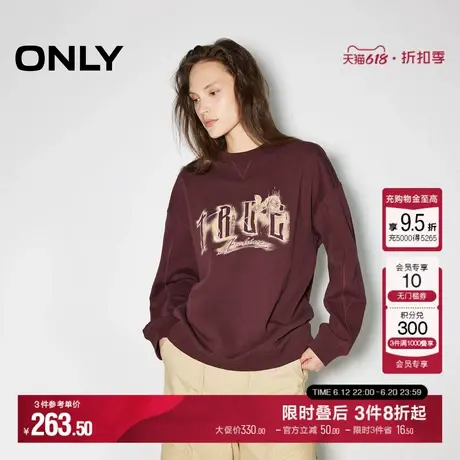 ONLY夏季潮流休闲字母印花圆领落肩纯棉卫衣女|12439S009商品大图