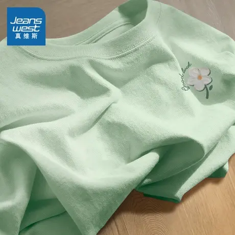 KMV真维斯纯棉短袖t恤女2025夏季新款宽松透气大码美式多巴胺上衣商品大图