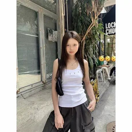 工装风辣妹工字背心女夏小众设计感吊带修身无袖针织别致运动上衣商品大图