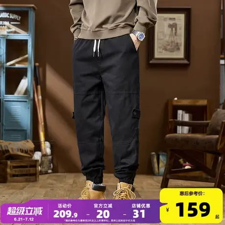 唐狮美式工装休闲裤男宽松束脚秋冬季新款时尚百搭黑色长裤子男GT商品大图