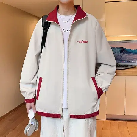 两面穿男士立领夹克春秋季新款潮牌宽松外套防水防风休闲百搭上衣图片