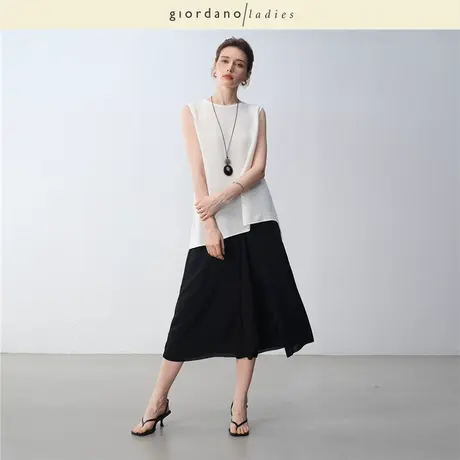 GL2025夏季新款裙裤内工字褶剪裁七分裤雪纺宽松阔腿裤女02425013商品大图